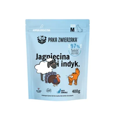 Paka Zwierzaka - Karma sucha KOT Jagnięcina i indyk ''M'' 400g