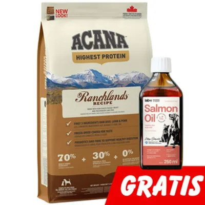 ACANA Ranchlands Dog 11,4kg + Lab-V Olej z Łososia Tłoczony Na Zimno Gratis