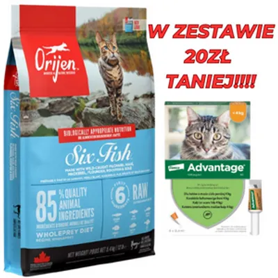 ORIJEN Six Fish cat 5,4kg + Advantage - dla kotów (0,4mlx4) *roztwór* blister
