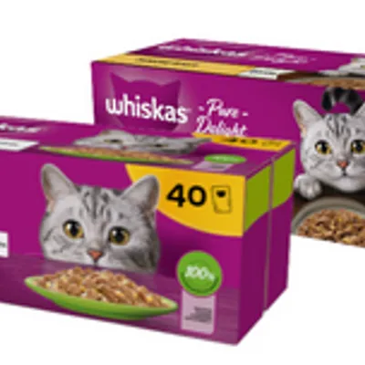 WHISKAS Adult saszetki 40 x 85 g Mix Smaków - mokra karma dla dorosłego kota, w galaretce + WHISKAS Adult saszetki 40 x 85 g Drobiowe Frykasy