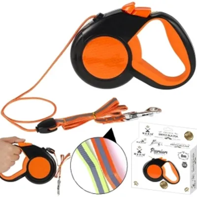 NUXIE® Smycz dla psa automatyczna linka odblaskowa 8m 50kg pomarańczowa