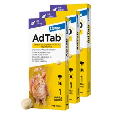 ELANCO 3xAdTab 12mg tabletki na pchły i kleszcze dla kotów 0,5-2 kg
