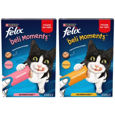 Felix Deli Moments Kremowe przekąski dla kotów z kurczakiem/ z łososiem  2x(4x10g)