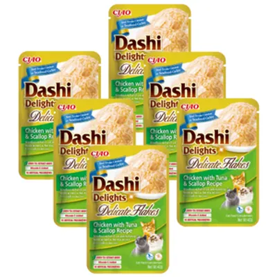 INABA Dashi Delights Delicate Flakes Chicken with Tuna & Scallop Recipe 6x40g