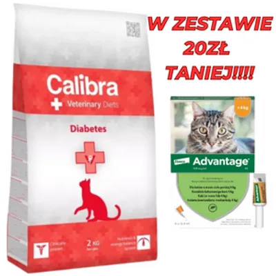 Calibra Veterinary Diets Cat Diabetes 2kg + Advantage - dla kotów (0,4mlx4) *roztwór* blister