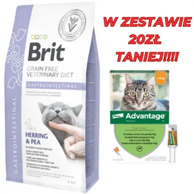 Brit gf veterinary diets cat Gastrointestinal 5kg +  Advantage - dla kotów (0,4mlx4) *roztwór* blister