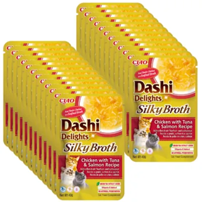 INABA Dashi Delights Silky Broth Chicken with Tuna & Salmon Recipe 24x40g