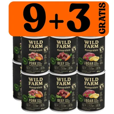 WILD FARM Monoprotein Mix smaków 9x400g + 3x400g GRATIS