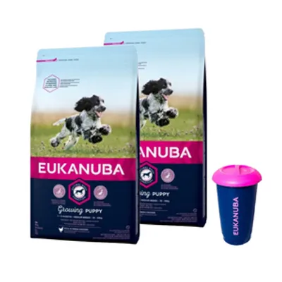 EUKANUBA  Growing Puppy Medium Breed Chicken 2x3kg + Pojemnik na karmę 4,5kg GRATIS