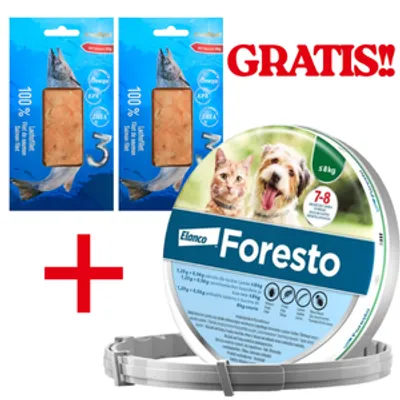 ELANCO Foresto Obroża dla kotów i psów poniżej 8kg + 2x Love4Pet Salmon filet 30g filet z łososia GRATIS!!!
