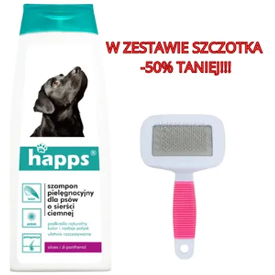 HAPPS - szampon pielęgnacyjny dla psów o sierści ciemnej 200ml + Szczotka do wyczesywania sierści -50% TANIEJ!!