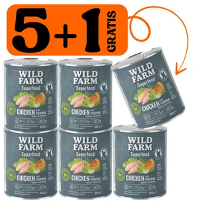 WILD FARM Superfood Chicken (Kurczak z dynią, jabłkiem i ziołami) 5x800g + 800g GRATIS bezzbożowa karma dla psa