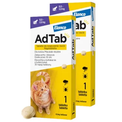 ELANCO 2xAdTab 12mg tabletki na pchły i kleszcze dla kotów 0,5-2 kg