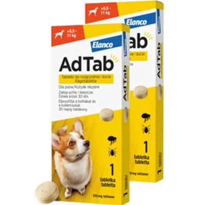 ELANCO 2xAdTab 225mg tabletki na pchły i kleszcze dla psów >5,5 - 11 kg