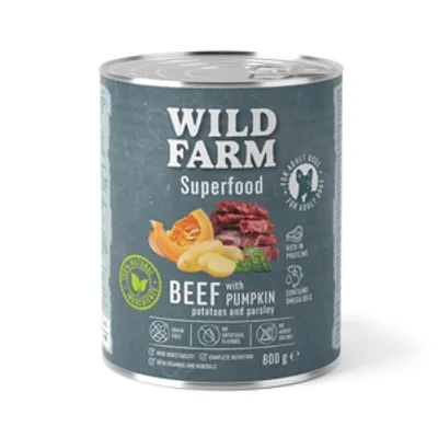 WILD FARM Superfood Beef (Wołowina z dynią, ziemniakami i natką pietruszki) 800g bezzbożowa karma dla psa