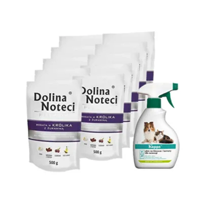 Dolina Noteci Premium Królik z żurawiną 10x500g + HAPPS - płyn na kleszcze i komary dla zwierząt 200ml
