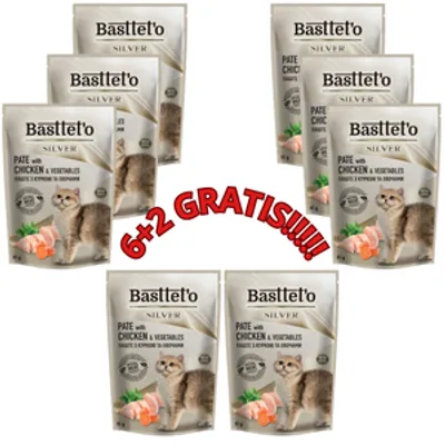 Basttet'o Silver Pasztet z kurczakiem i warzywami dla kotów 2x(4x85g)( 6+2 GRATIS) [data ważności 03/07/2025]