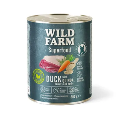 WILD FARM Superfood Duck (Kaczka z komosą ryżową, marchewką i ziołami) 800g bezzbożowa karma dla psa