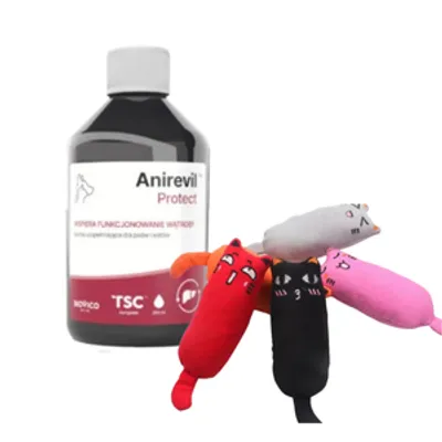 BIOVICO Anirevil Protect 250ml +  NUXIE® Zabawka dla kota pluszowa, piszcząca + kocimiętka 15cm GRATIS!