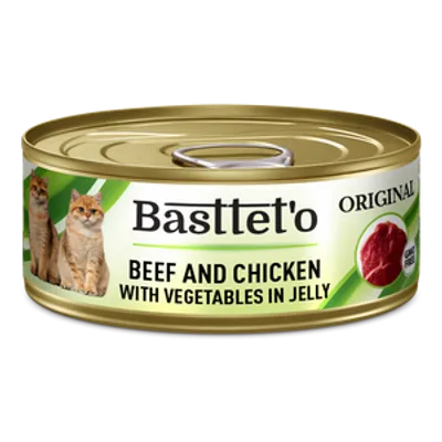 Basttet'o Original Wołowina z kurczakiem i warzywami w galarecie dla kotów 85g (puszka)