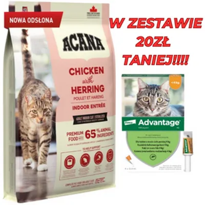 ACANA Indoor Entree Cat 4,5kg + Advantage - dla kotów (0,4mlx4) *roztwór* blister