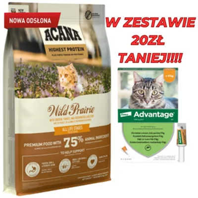 ACANA Wild Prairie Cat 4,5kg + Advantage - dla kotów (0,4mlx4) *roztwór* blister