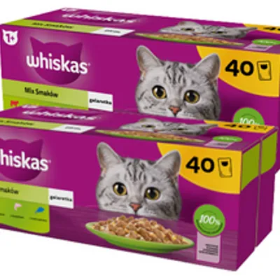 WHISKAS Adult saszetki 80 x 85 g Mix Smaków - mokra karma dla dorosłego kota, w galaretce (kawałki z: wołowiną, kurczakiem, łososiem, tuńczykiem)