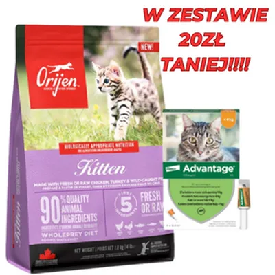 ORIJEN Kitten 1,8kg + Advantage - dla kotów (0,4mlx4) *roztwór* blister