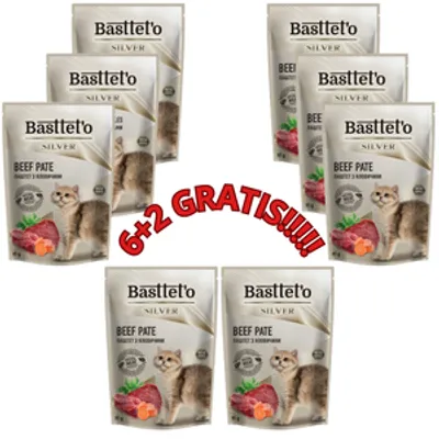 Basttet'o Silver Pasztet wołowy dla kotów 2x(4x85g)( 6+2 GRATIS) [data ważności 03/07/2025]