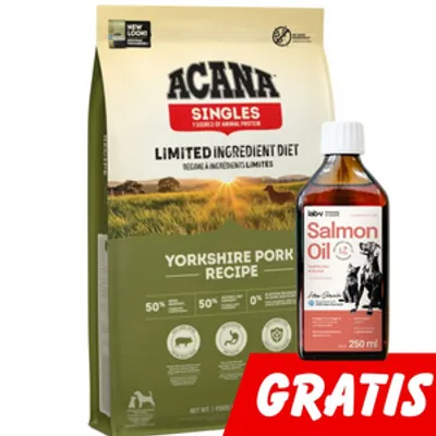 ACANA SINGLES Yorkshire Pork 11,4kg + Lab-V Olej z Łososia Tłoczony Na Zimno Gratis