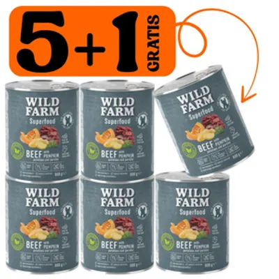 WILD FARM Superfood Beef (Wołowina z dynią, ziemniakami i natką pietruszki) 5x800g + 800g GRATIS bezzbożowa karma dla psa