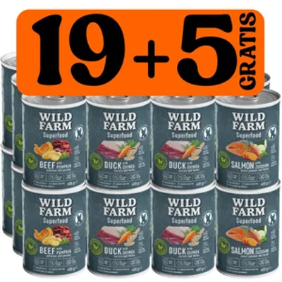 WILD FARM Superfood Mix smaków 19x400g + 5x400g GRATIS