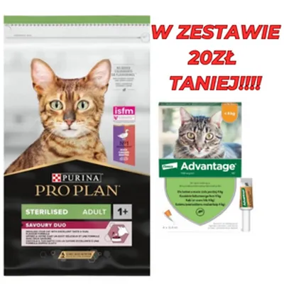 PURINA Pro Plan Cat Sterilised Duck & Liver 10kg + Advantage - dla kotów (0,4mlx4) *roztwór* blister