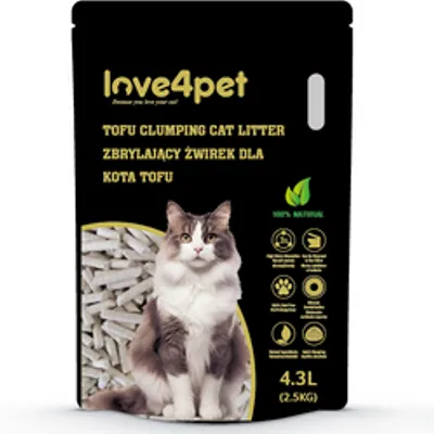 Cat Sand Love4pet Żwirek zbrylający dla kota tofu 2,5kg 4,3L