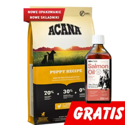 ACANA Puppy Junior 11,4kg + Lab-V Olej z Łososia Tłoczony Na Zimno Gratis
