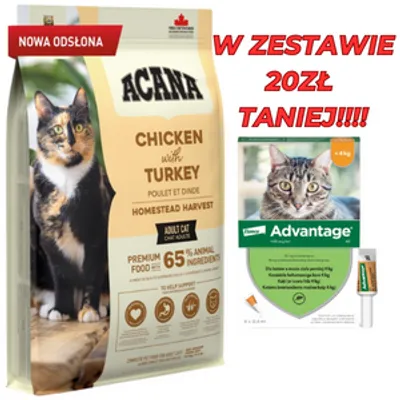 ACANA Homestead Harvest Cat 4,5kg + Advantage - dla kotów (0,4mlx4) *roztwór* blister