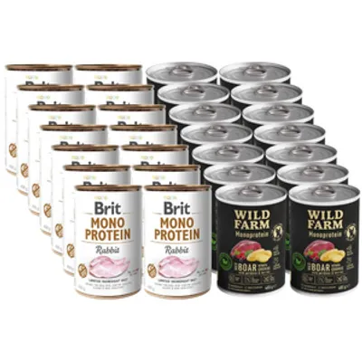 BRIT MONO PROTEIN RABBIT + WILD FARM Monoprotein Wild Boar 12x400g