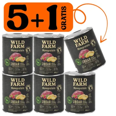 WILD FARM Monoprotein Wild Boar 5x800g + 800g GRATIS hipoalergiczna karma dla psa