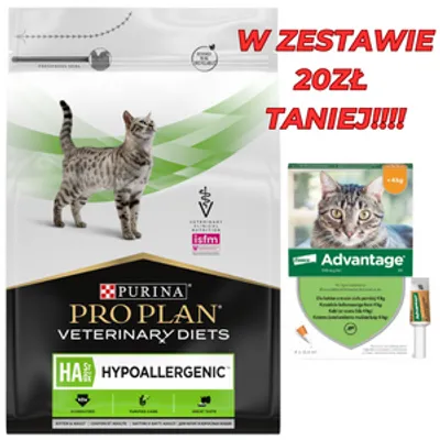PRO PLAN Veterinary Diets HA St/Ox Hypoallergenic Karma sucha dla kota 3,5kg + Advantage - dla kotów (0,4mlx4) *roztwór* blister