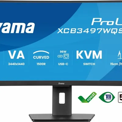 Iiyama monitor 34 cali xcb3497wqsnp-b1 va,uwqhd,1500r,usb-cdock,kvm,95w, 2xhdmi, 1xdp, rj45,2x5w,21:9 /5y/