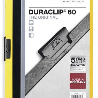 Skoroszyt zaciskowy a4 DURABLE duraclip 220904 żółty plastikowy 60 krt