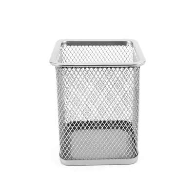 Przybornik na długopisy 80x80x100mm D.RECT srebrny metalowa siatka