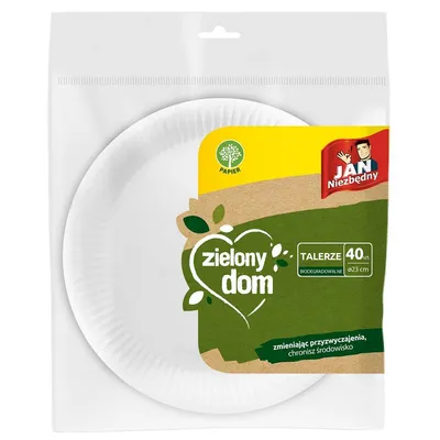 Talerz 230mm JAN NIEZBĘDNY zielony dom 8571049553 biały papierowy 40 szt