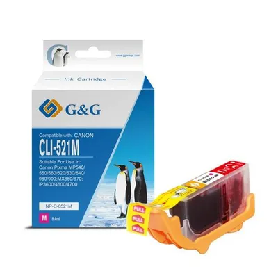 G&g kompatybilny ink / tusz z cli521m, magenta, 8.4ml, np-c-0521m, 2935b001, dla canon ip3600, ip4600, mp620, mp630, mp980
