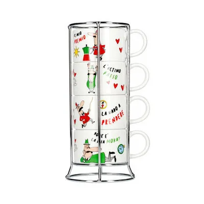 Bialetti italia - zestaw 4 filiżanek do cappuccino na stojaku