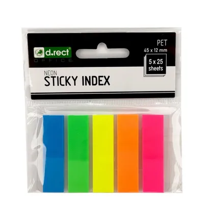 Zakładki indeksujące foliowe 12x45mm D.RECT mix kolorów 5x25szt