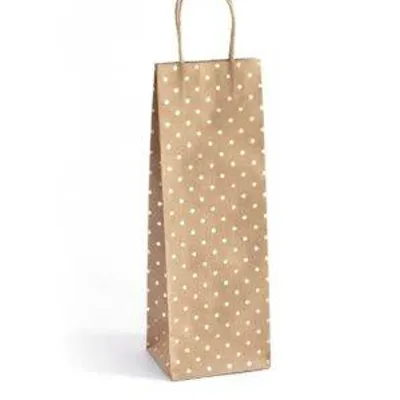 Torebka na prezenty 35x10x12cm ARGO 257007 ciemnobeżowa złote kropki papier kraft 5szt