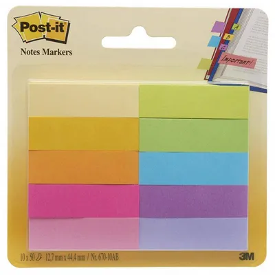 Zakładki indeksujące papierowe 12,7x44,4mm 3M post-it® 670-10ab mix*10 10x50szt