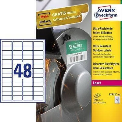 Etykiety samoprzylepne 45.7x21.2mm ultra resistant l7911-40 białe 40ark*48szt