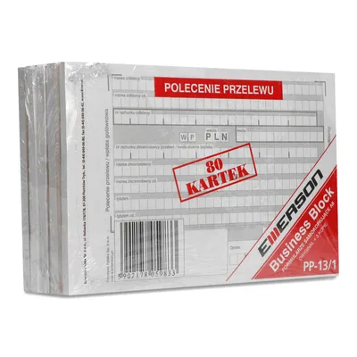 Druk akcydensowy polecenie przelewu klejonka a6 EMERSON pp-13/1 1+3 80 kart. 5 bl.